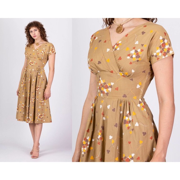 1950s Betty Barclay Clover Print Midi Dress - Extra‎ Small | Vintage 50s - Picture 1 of 8